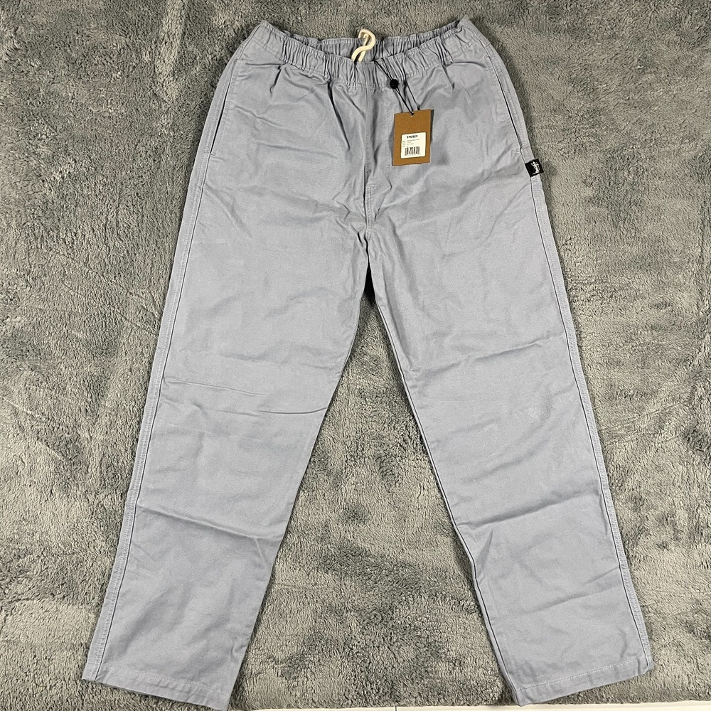 Stussy Brushed Beach Pants Men Medium Dusty Blue Elastic Waist Drawstring 116553